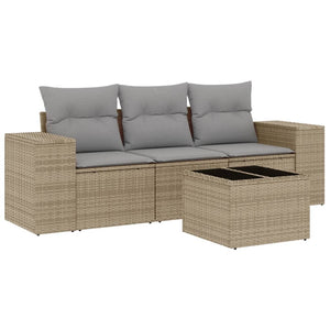 Set Divano da Giardino 4 pz con Cuscini-Sofa da Giardino-Divanetto da esterno Beige in Polyrattan 605051