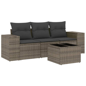 Set Divani da Giardino 4 pz con Cuscini in Polyrattan Grigio