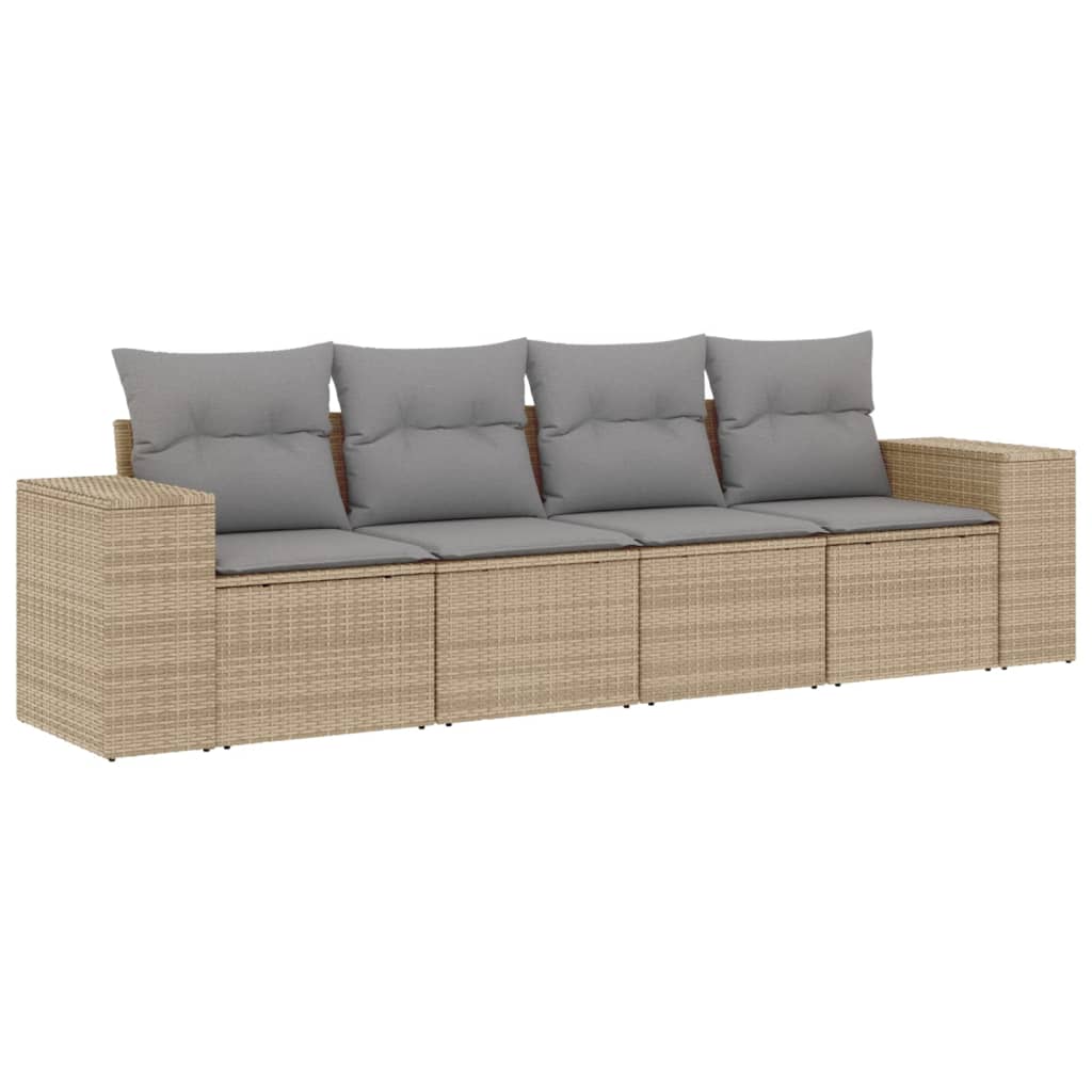 Set Divano da Giardino 4 pz con Cuscini-Sofa da Giardino-Divanetto da esterno Beige in Polyrattan 154281