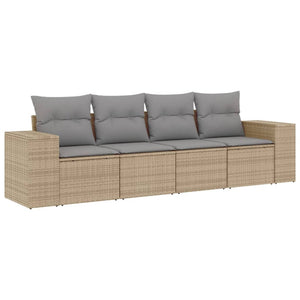 Set Divano da Giardino 4 pz con Cuscini-Sofa da Giardino-Divanetto da esterno Beige in Polyrattan 154281