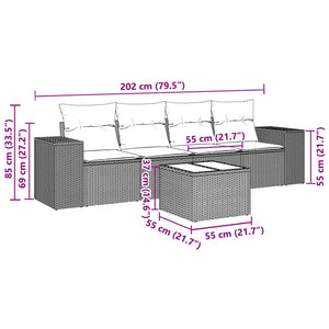 Set Divano da Giardino 5pz con Cuscini Grigio Chiaro Polyrattan 3254629