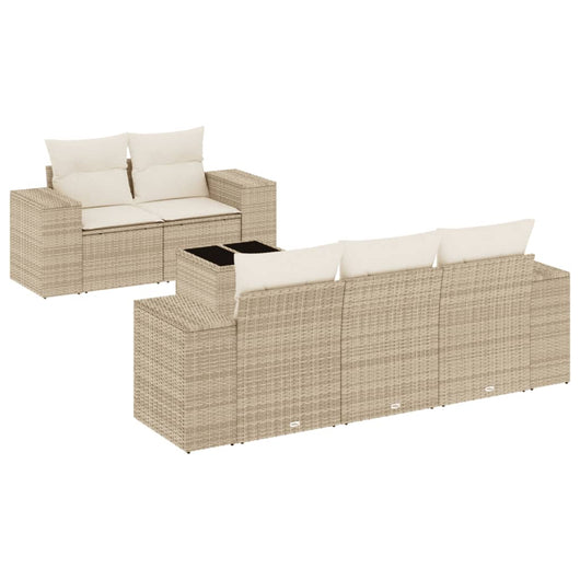 Set Divano da Giardino 6 pz con Cuscini Beige in Polyrattan 3254635