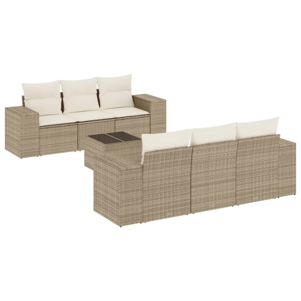 Set Divani da Giardino 7 pz con Cuscini Beige in Polyrattan 3254645