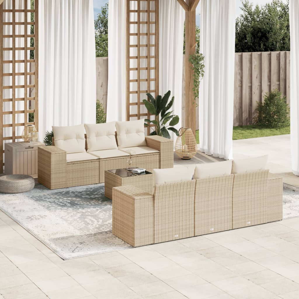 Set Divani da Giardino 7 pz con Cuscini Beige in Polyrattan 3254645