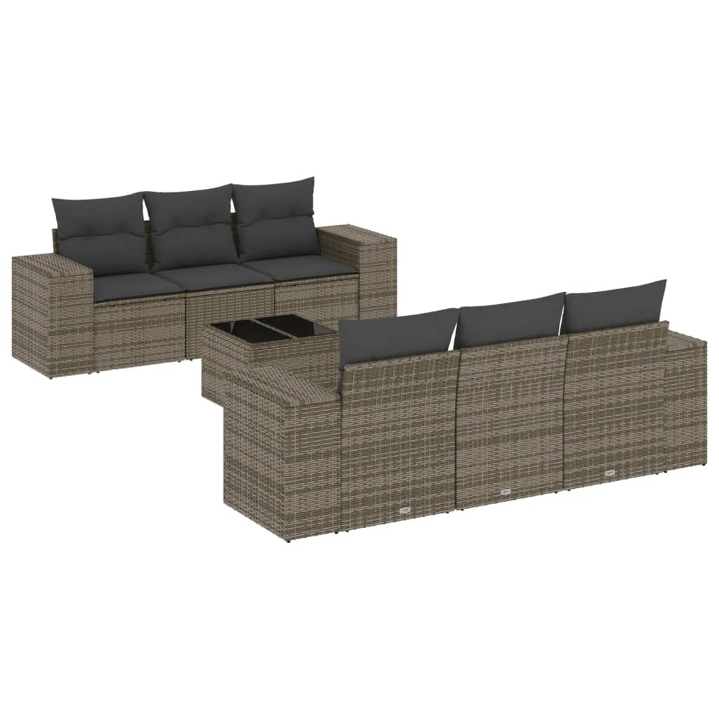 Set Divani da Giardino 7 pz con Cuscini Grigio in Polyrattan