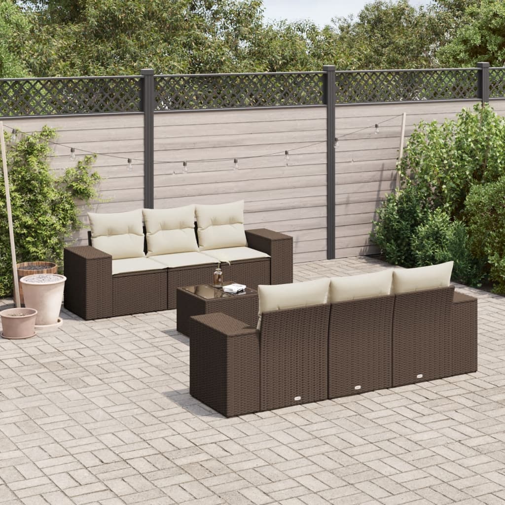 Set Divani da Giardino 7 pz con Cuscini Marrone in Polyrattan 3254650