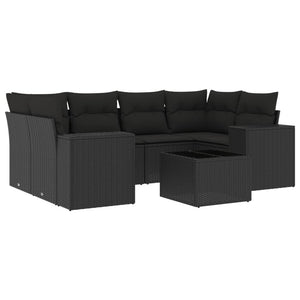 Set Divani da Giardino con Cuscini 7pz Nero Polyrattan