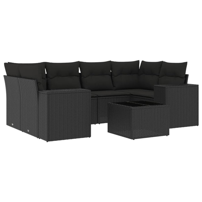 Set Divani da Giardino con Cuscini 7pz Nero Polyrattan