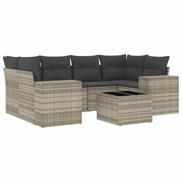 Set Divani da Giardino 7pz con Cuscini Grigio Chiaro Polyrattan
