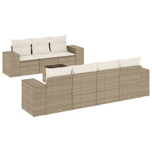 Set Divano da Giardino 8 pz con Cuscini Beige in Polyrattan