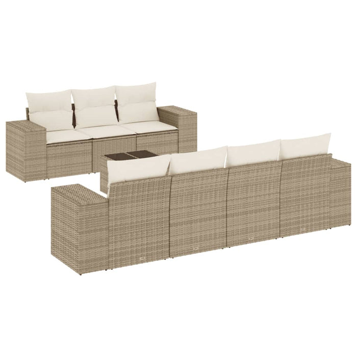 Set Divano da Giardino 8 pz con Cuscini Beige in Polyrattan