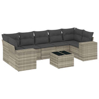 Set Divano da Giardino 8pz con Cuscini Grigio Chiaro Polyrattan