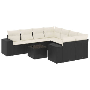 Set Divani da Giardino 9 pz con Cuscini Nero in Polyrattan