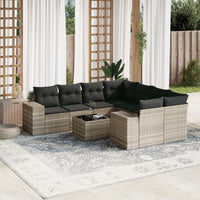 Set Divano da Giardino 9pz con Cuscini Grigio Chiaro Polyrattan
