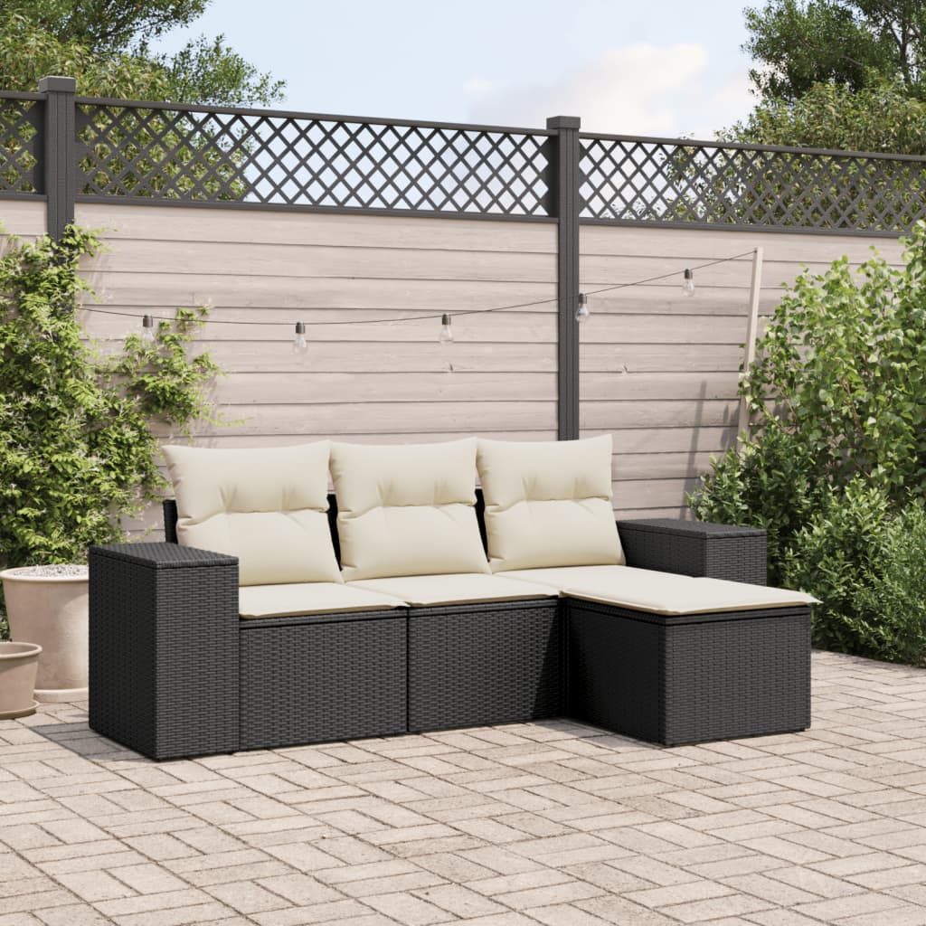 Set Divani da Giardino 4 pz con Cuscini Nero in Polyrattan 3254803