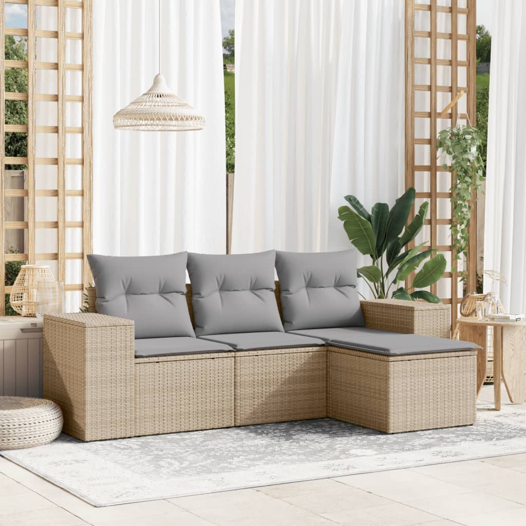 Set Divano da Giardino 4 pz con Cuscini Beige in Polyrattan 3254806