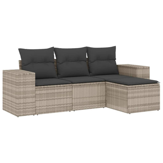 Set Divano da Giardino 4 pz con Cuscini-Sofa da Giardino-Divanetto da esterno Grigio Chiaro Polyrattan 608753