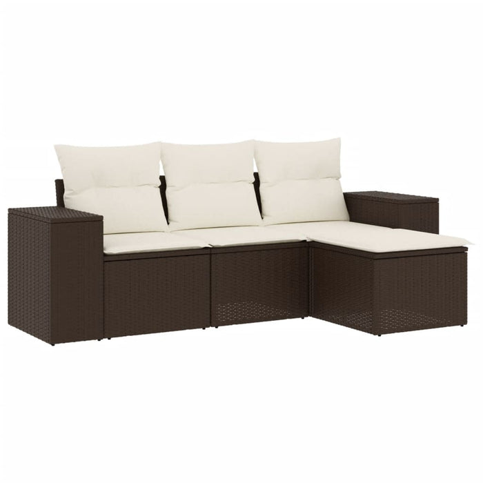 Set Divano da Giardino 4 pz con Cuscini-Sofa da Giardino-Divanetto da esterno Marrone in Polyrattan 689758
