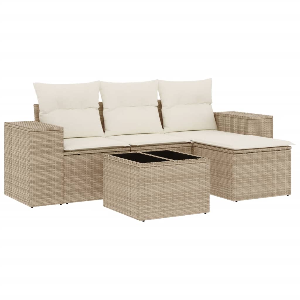 Set Divano da Giardino 5 pz con Cuscini Beige in Polyrattan 3254815