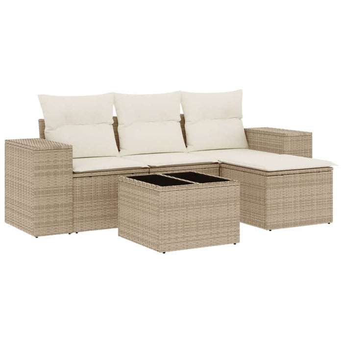 Set Divano da Giardino 5 pz con Cuscini Beige in Polyrattancod mxl 116158
