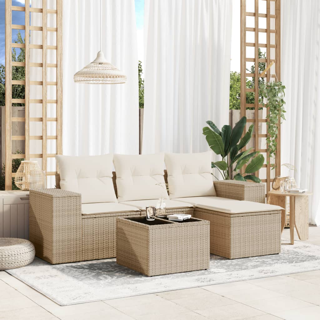 Set Divano da Giardino 5 pz con Cuscini Beige in Polyrattancod mxl 116158