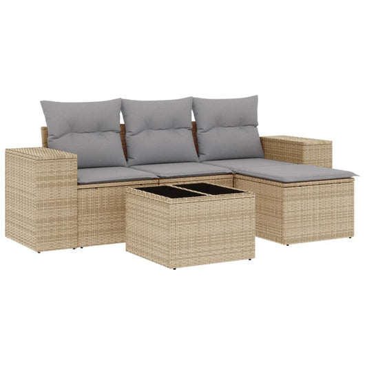 Set Divano da Giardino 5 pz con Cuscini-Sofa da Giardino-Divanetto da esterno Beige in Polyrattan 560568