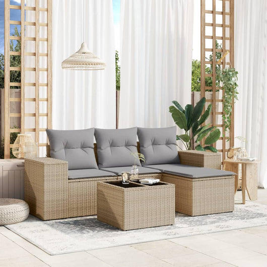 Set Divano da Giardino 5 pz con Cuscini-Sofa da Giardino-Divanetto da esterno Beige in Polyrattan 560568
