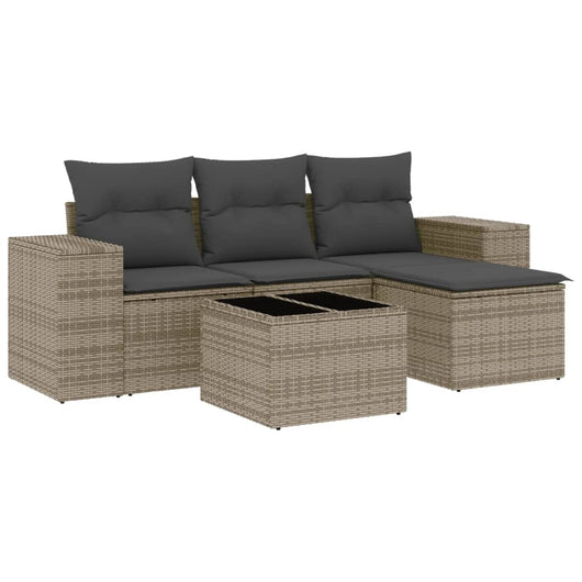 Set Divano da Giardino 5 pz con Cuscini Grigio in Polyrattan 3254817