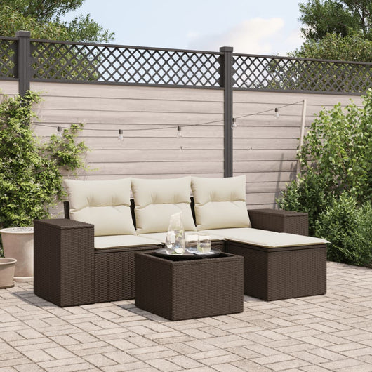 Set Divano da Giardino 5 pz con Cuscini Marrone in Polyrattan 3254820