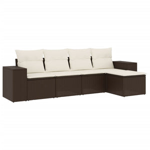 Set Divano da Giardino 5 pz con Cuscini-Sofa da Giardino-Divanetto da esterno Marrone in Polyrattan 875754