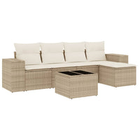 Set Divano da Giardino 6 pz con Cuscini Beige in Polyrattan 3254835