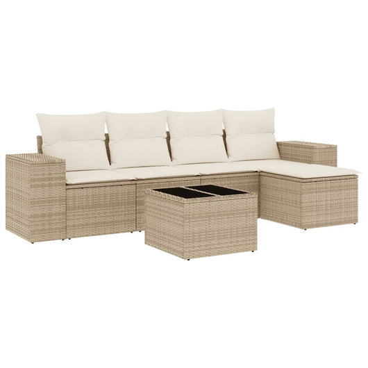 Set Divano da Giardino 6 pz con Cuscini Beige in Polyrattan 3254835