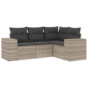 Set Divano da Giardino 4 pz con Cuscini-Sofa da Giardino-Divanetto da esterno Grigio Chiaro Polyrattan 642959