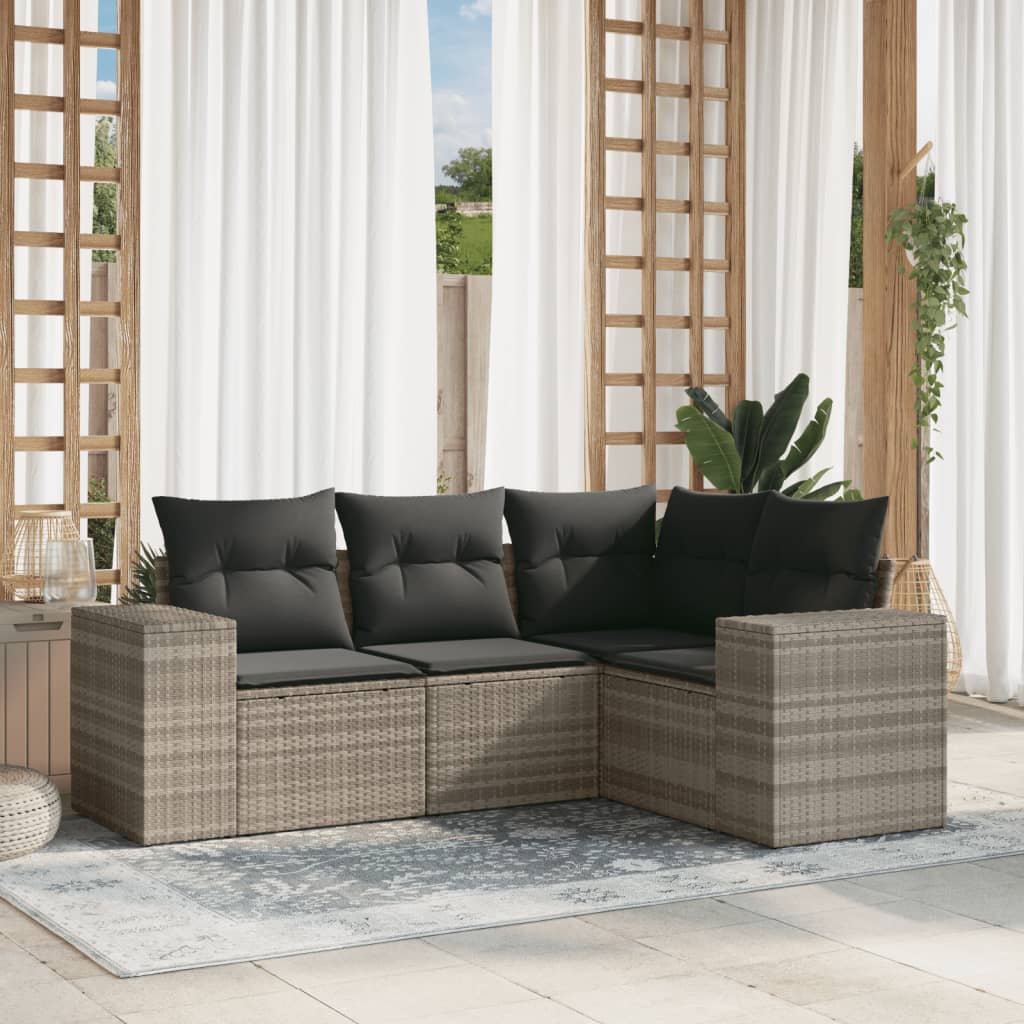 Set Divano da Giardino 4 pz con Cuscini-Sofa da Giardino-Divanetto da esterno Grigio Chiaro Polyrattan 642959