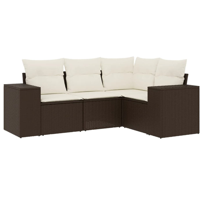 Set Divano da Giardino 4 pz con Cuscini-Sofa da Giardino-Divanetto da esterno Marrone in Polyrattan 447554