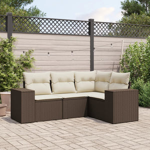 Set Divano da Giardino 4 pz con Cuscini-Sofa da Giardino-Divanetto da esterno Marrone in Polyrattan 447554
