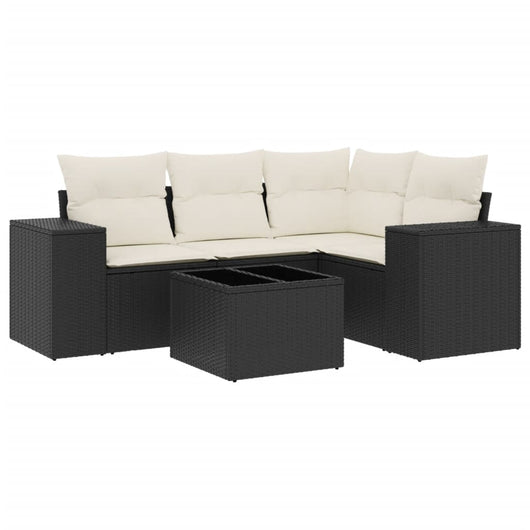 Set Divani da Giardino 5 pz con Cuscini in Polyrattan Nero