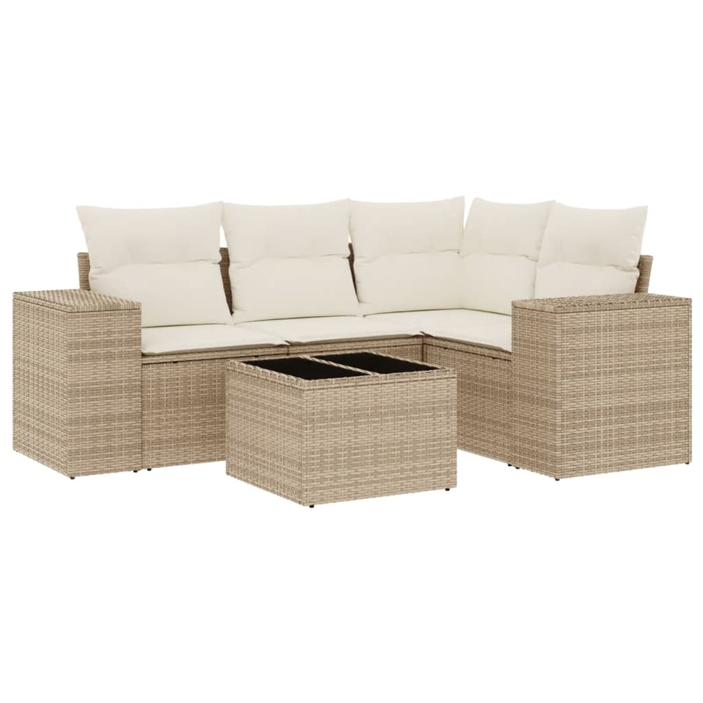 Set Divano da Giardino 5 pz con Cuscini Beige in Polyrattan 3254855