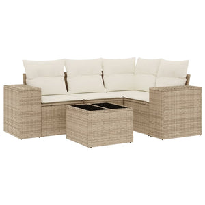 Set Divano da Giardino 5 pz con Cuscini Beige in Polyrattan 3254855