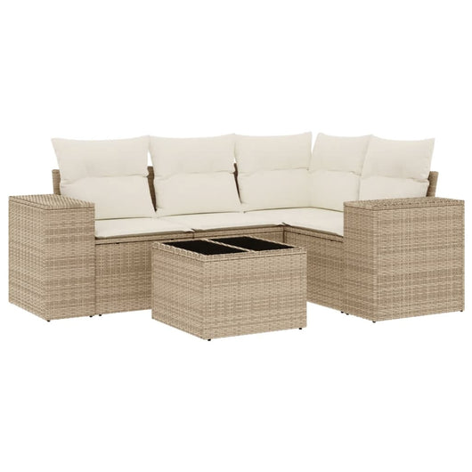 Set Divano da Giardino 5 pz con Cuscini Beige in Polyrattan 3254855