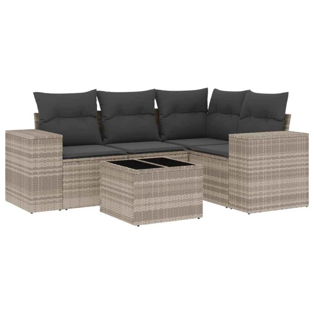 Set Divano da Giardino 5pz con Cuscini-Sofa da Giardino-Divanetto da esterno Grigio Chiaro Polyrattan 865086