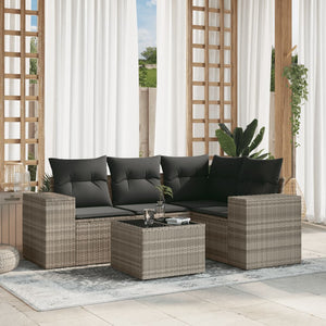 Set Divano da Giardino 5pz con Cuscini-Sofa da Giardino-Divanetto da esterno Grigio Chiaro Polyrattan 865086