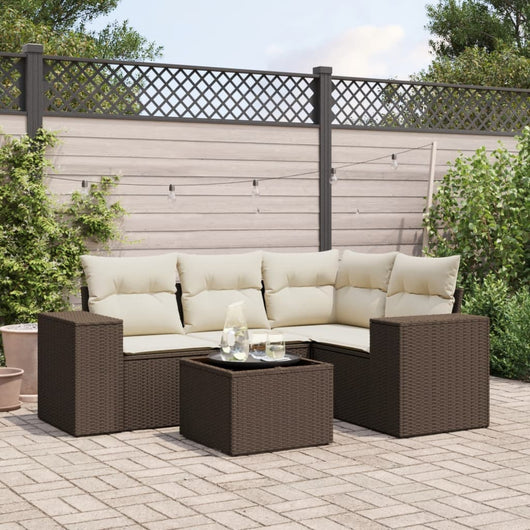 Set Divano da Giardino 5 pz con Cuscini Marrone in Polyrattan 3254860