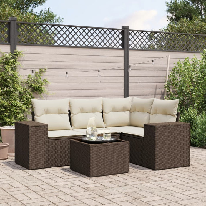 Set Divano da Giardino 5 pz con Cuscini Marrone in Polyrattan 3254860
