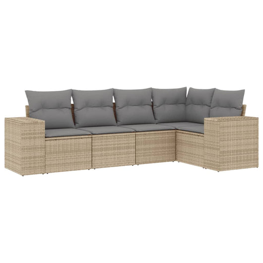 Set Divano da Giardino 5 pz con Cuscini-Sofa da Giardino-Divanetto da esterno Beige in Polyrattan 522668