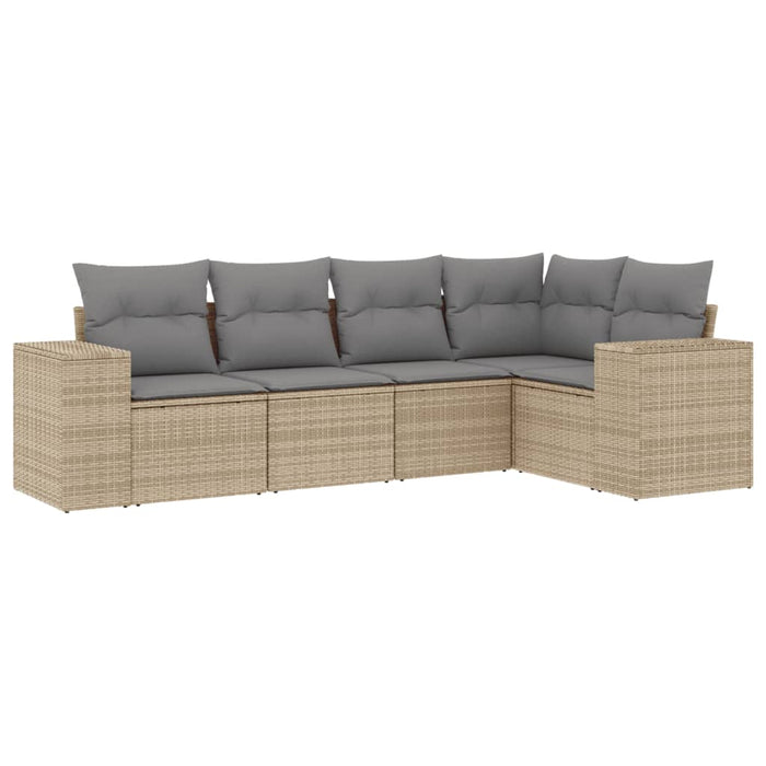 Set Divano da Giardino 5 pz con Cuscini-Sofa da Giardino-Divanetto da esterno Beige in Polyrattan 522668