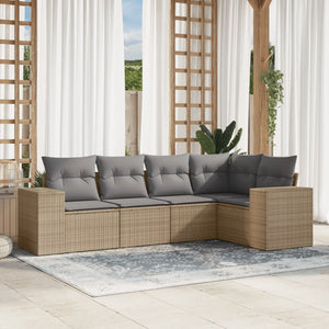 Set Divano da Giardino 5 pz con Cuscini-Sofa da Giardino-Divanetto da esterno Beige in Polyrattan 522668