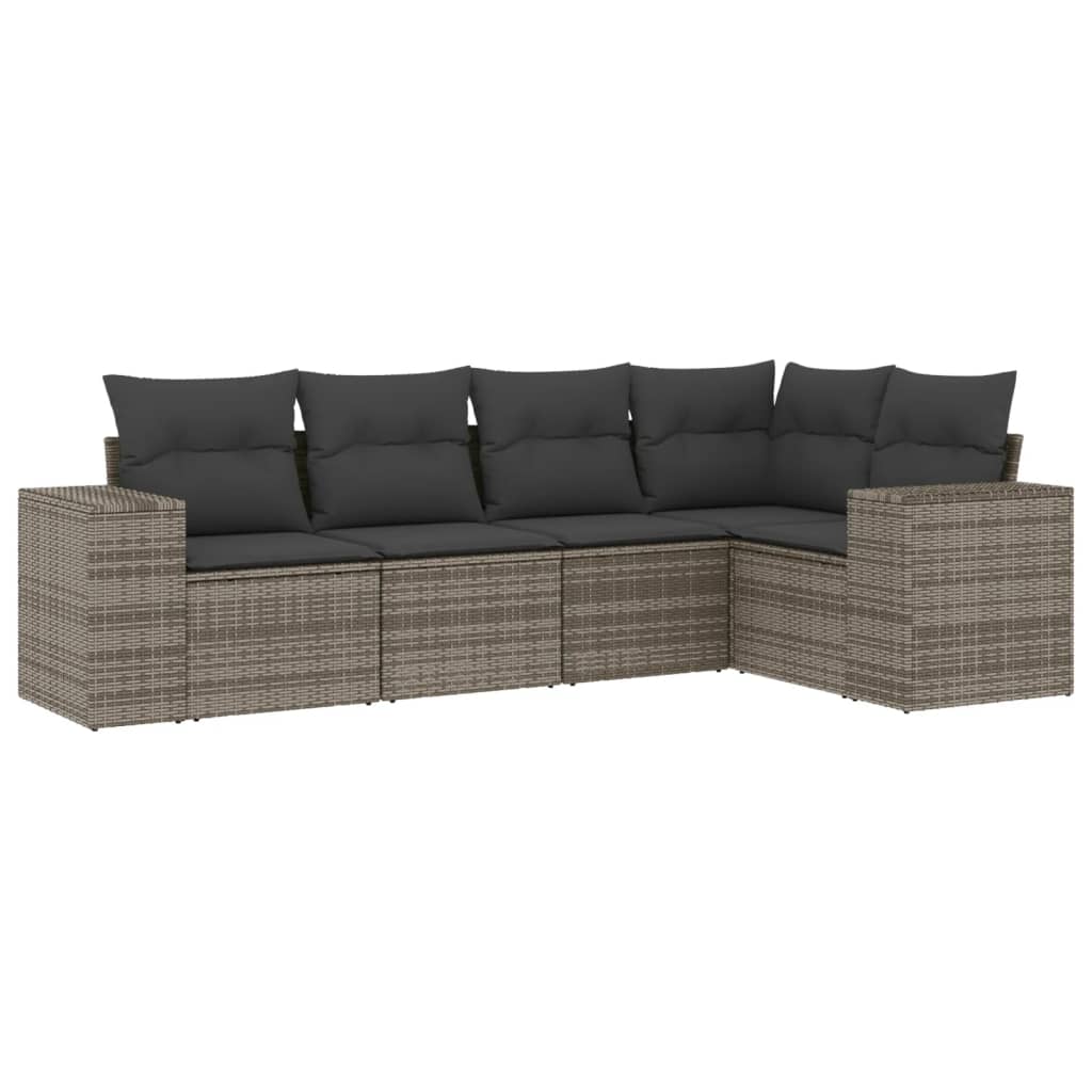 Set Divano da Giardino 5 pz con Cuscini-Sofa da Giardino-Divanetto da esterno Grigio in Polyrattan 882092