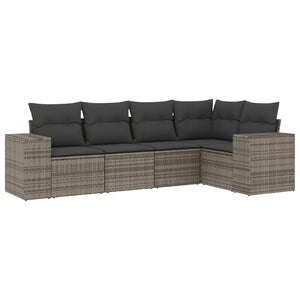 Set Divano da Giardino 5 pz con Cuscini-Sofa da Giardino-Divanetto da esterno Grigio in Polyrattan 882092