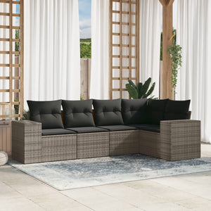 Set Divano da Giardino 5 pz con Cuscini-Sofa da Giardino-Divanetto da esterno Grigio in Polyrattan 882092